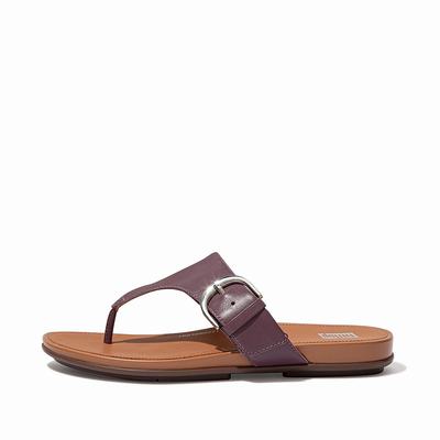Fitflop Women's GRACIE Buckle Leather Toe-Post Sandals - Purple, RS4106278